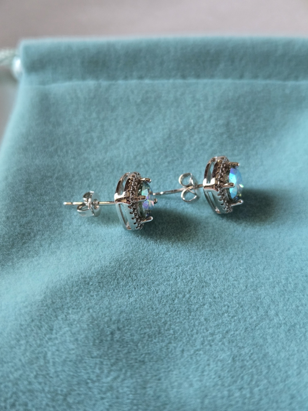 Moisanite 2 Carat Fantasy Blue Halo Stud Earrings With GRA Certification - Picture 4 of 8